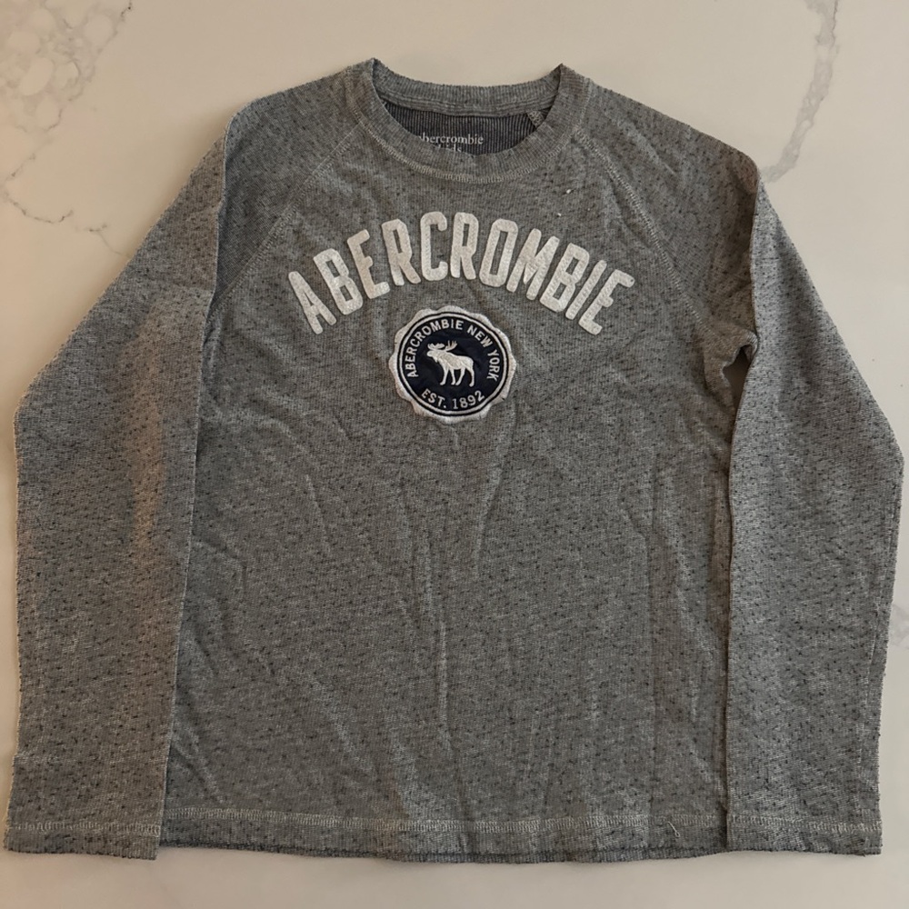 abercrombie kids Gray Long Sleeve Tee with Navy Patch